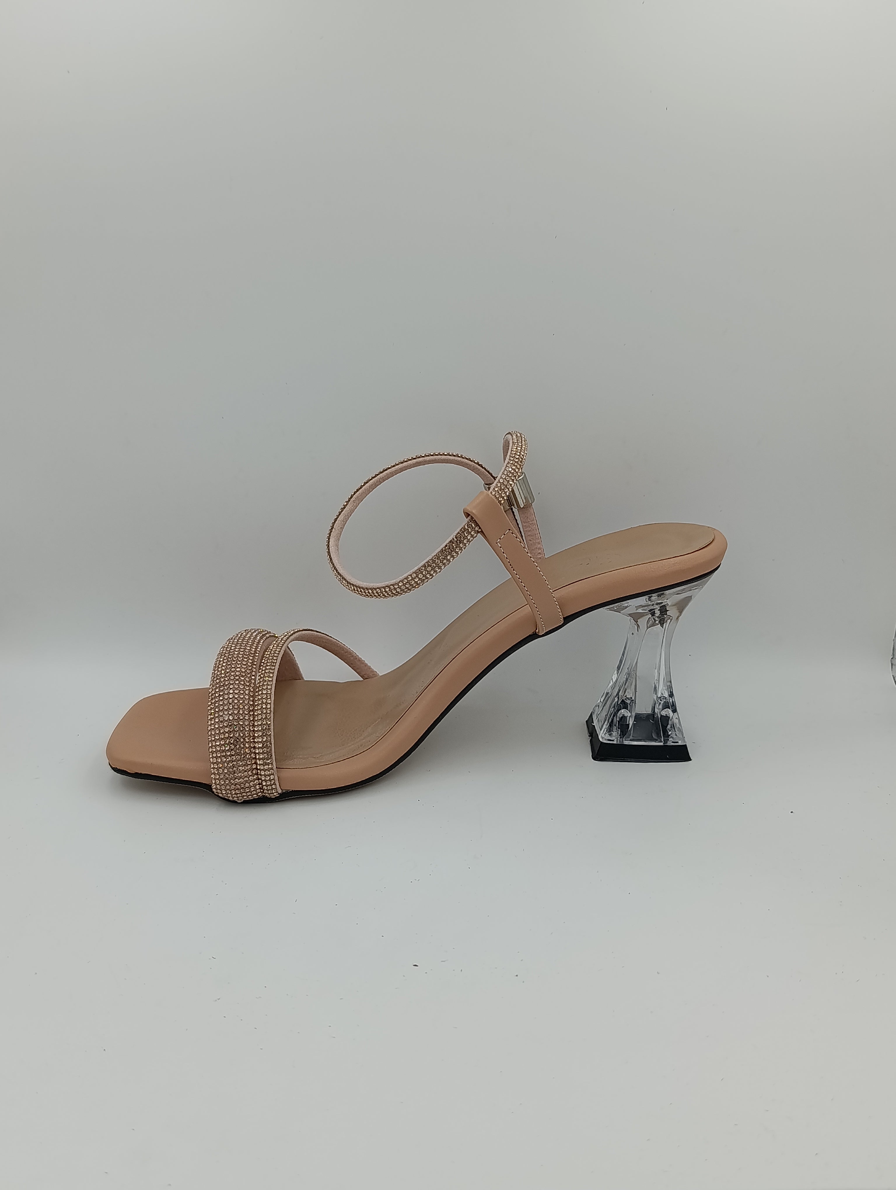 Rose Gold Taşlı Bantlı 8 Cm Şeffaf Kadeh Topuklu Rose Gold Kadın Ayakkabı