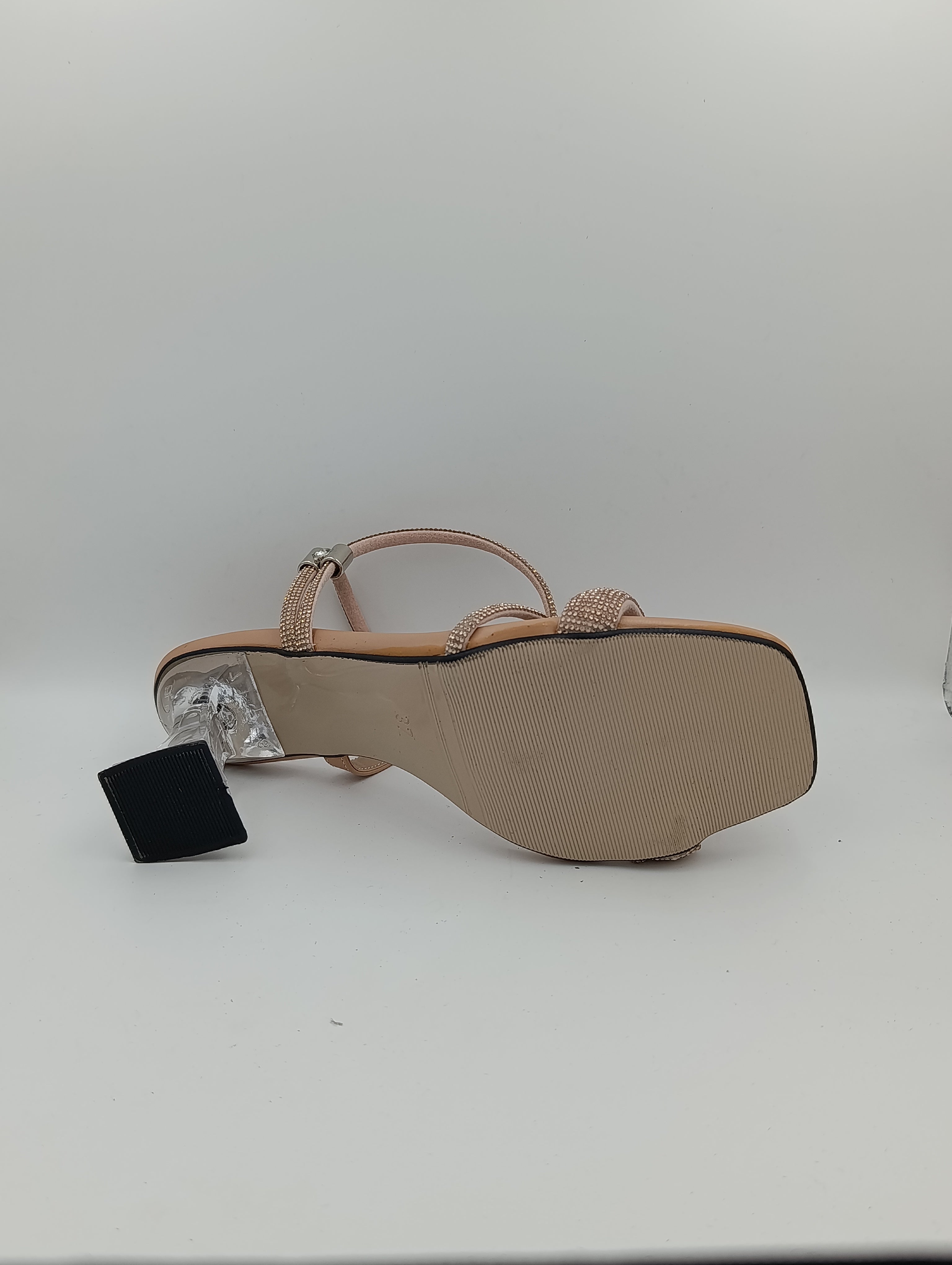 Rose Gold Taşlı Bantlı 8 Cm Şeffaf Kadeh Topuklu Rose Gold Kadın Ayakkabı