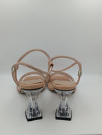 Rose Gold Taşlı Bantlı 8 Cm Şeffaf Kadeh Topuklu Rose Gold Kadın Ayakkabı