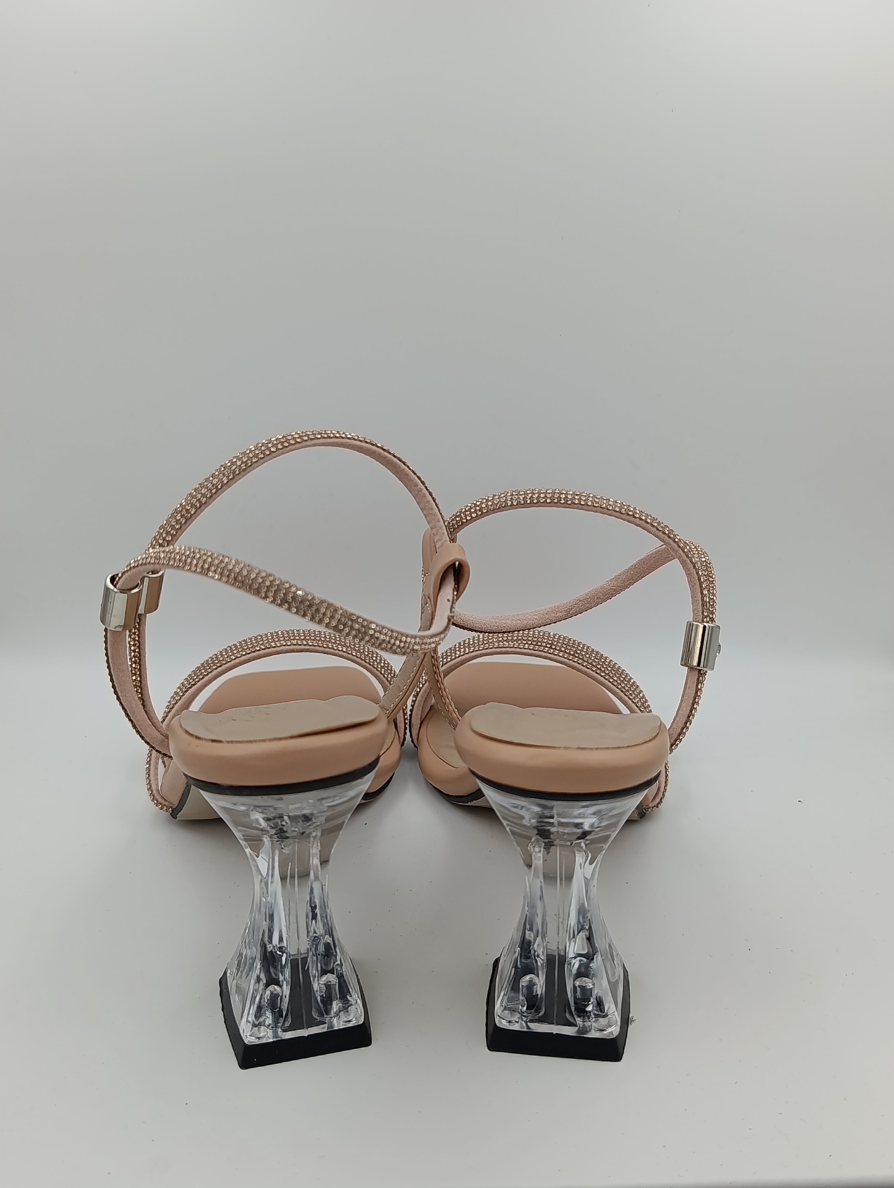 Rose Gold Taşlı Bantlı 8 Cm Şeffaf Kadeh Topuklu Rose Gold Kadın Ayakkabı