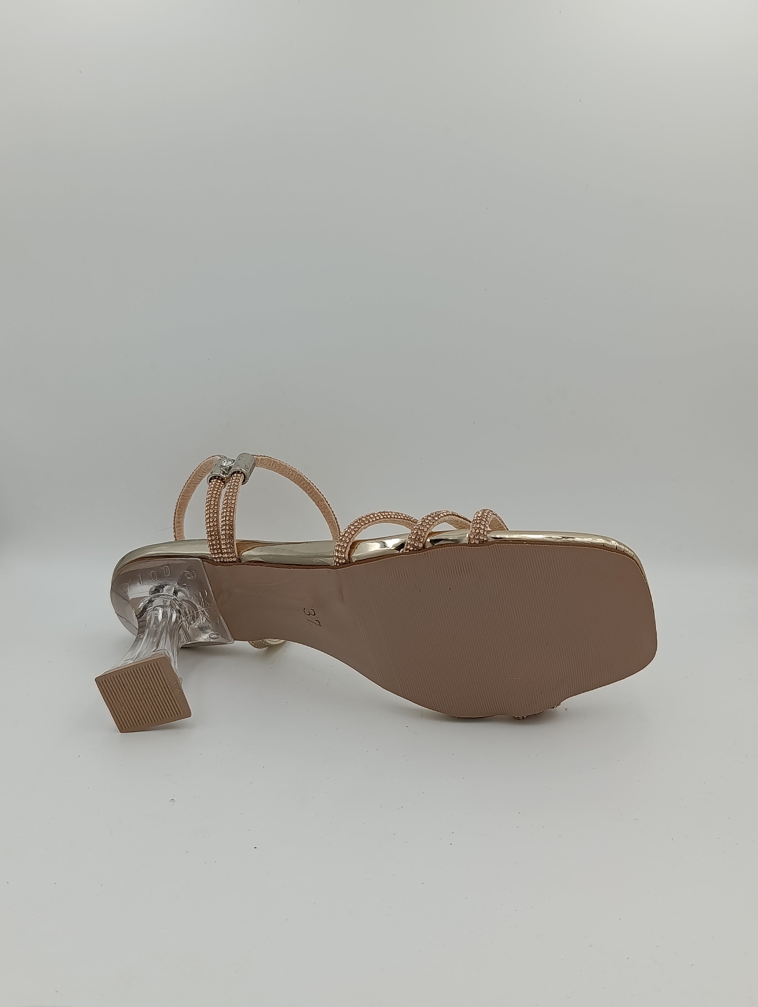 Rose Gold Taşlı Bantlı 8 Cm Şeffaf Kadeh Topuklu Rose Gold Kadın Ayakkabı