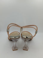 Rose Gold Taşlı Bantlı 8 Cm Şeffaf Kadeh Topuklu Rose Gold Kadın Ayakkabı