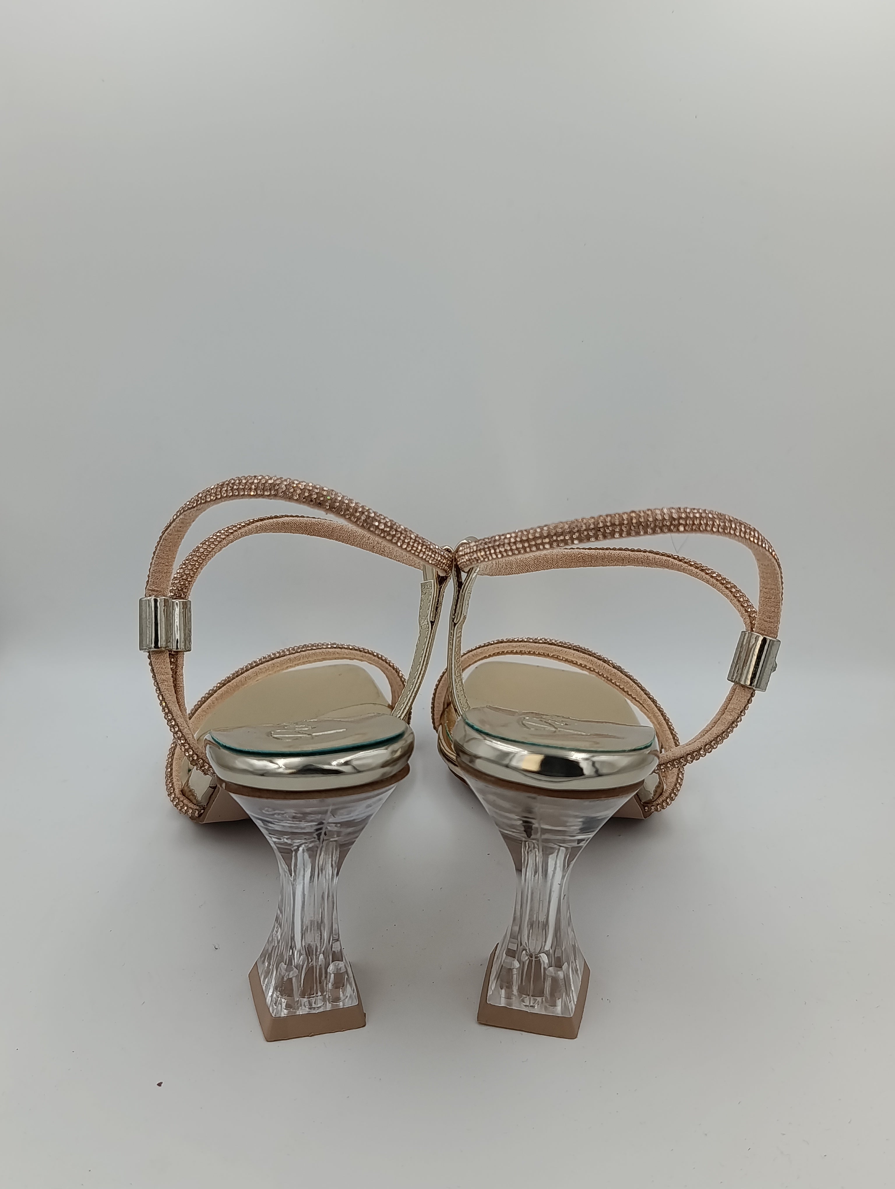 Rose Gold Taşlı Bantlı 8 Cm Şeffaf Kadeh Topuklu Rose Gold Kadın Ayakkabı
