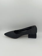 Siyah Saten 4 cm Kalın Topuklu Stiletto Kadın Ayakkabı