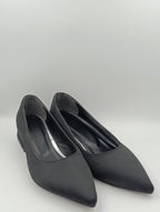 Siyah Saten 4 cm Kalın Topuklu Stiletto Kadın Ayakkabı