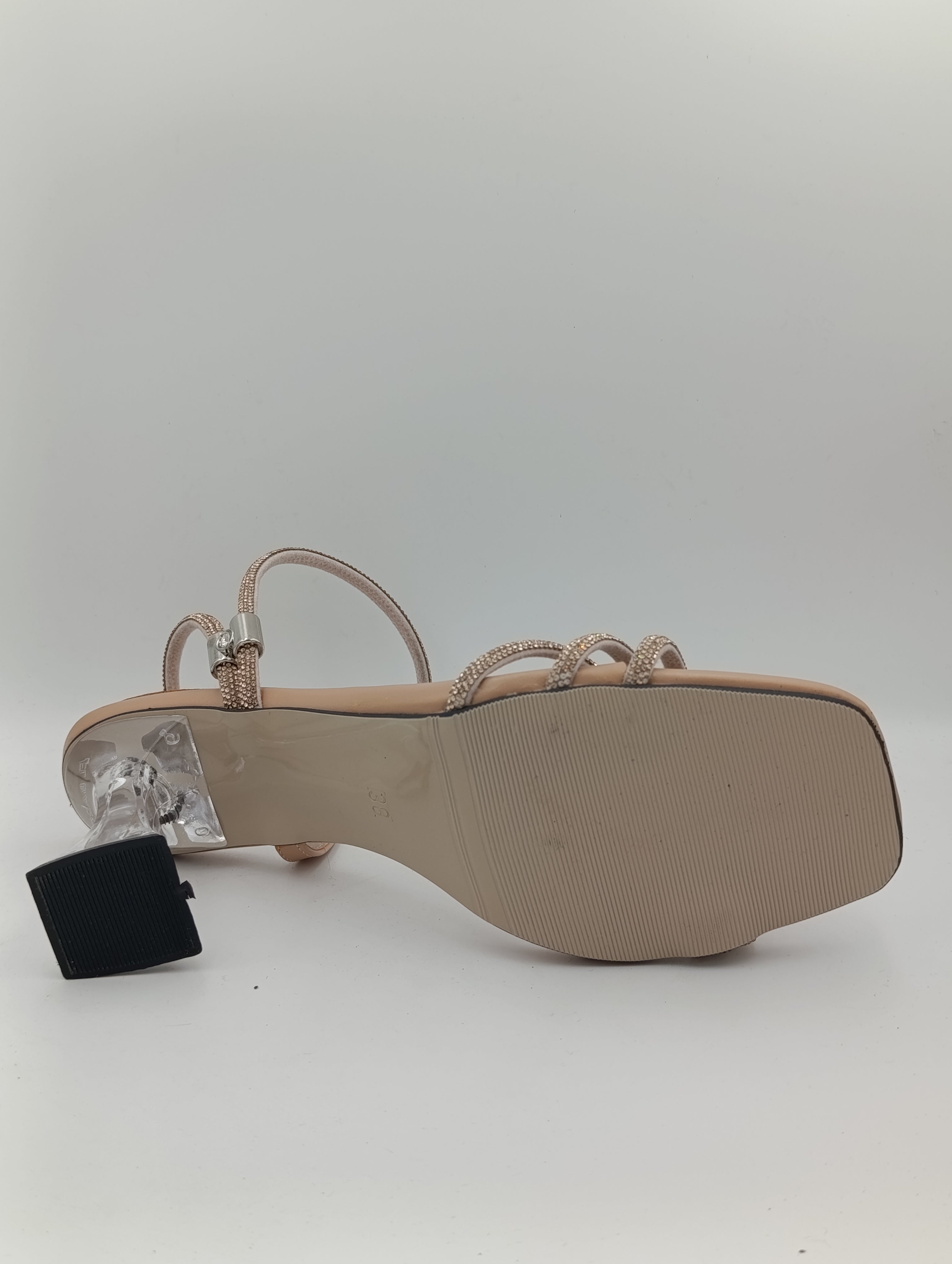 Rose Gold Taşlı Bantlı 8 Cm Şeffaf Kadeh Topuklu Kadın Ayakkabı