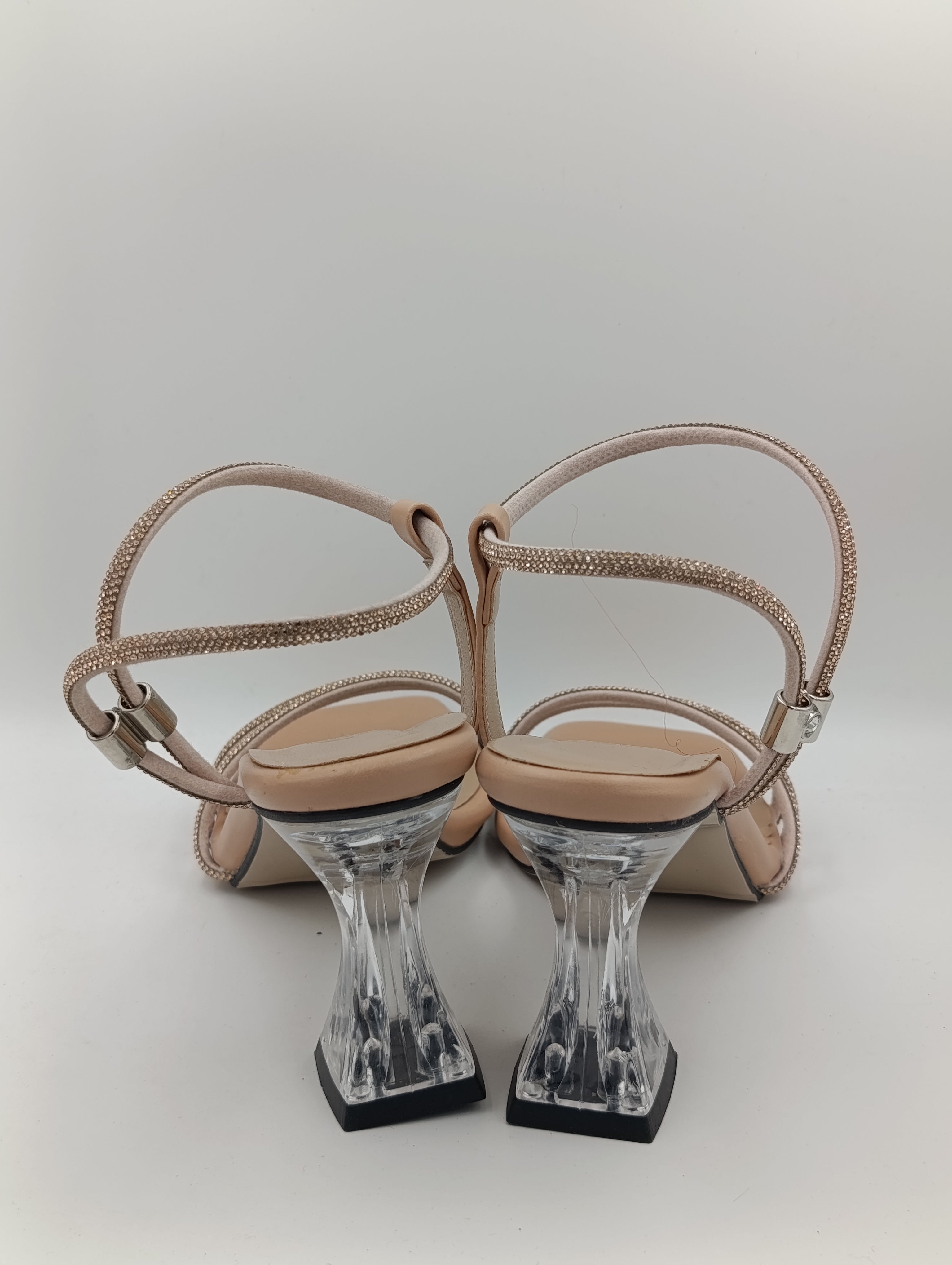 Rose Gold Taşlı Bantlı 8 Cm Şeffaf Kadeh Topuklu Kadın Ayakkabı