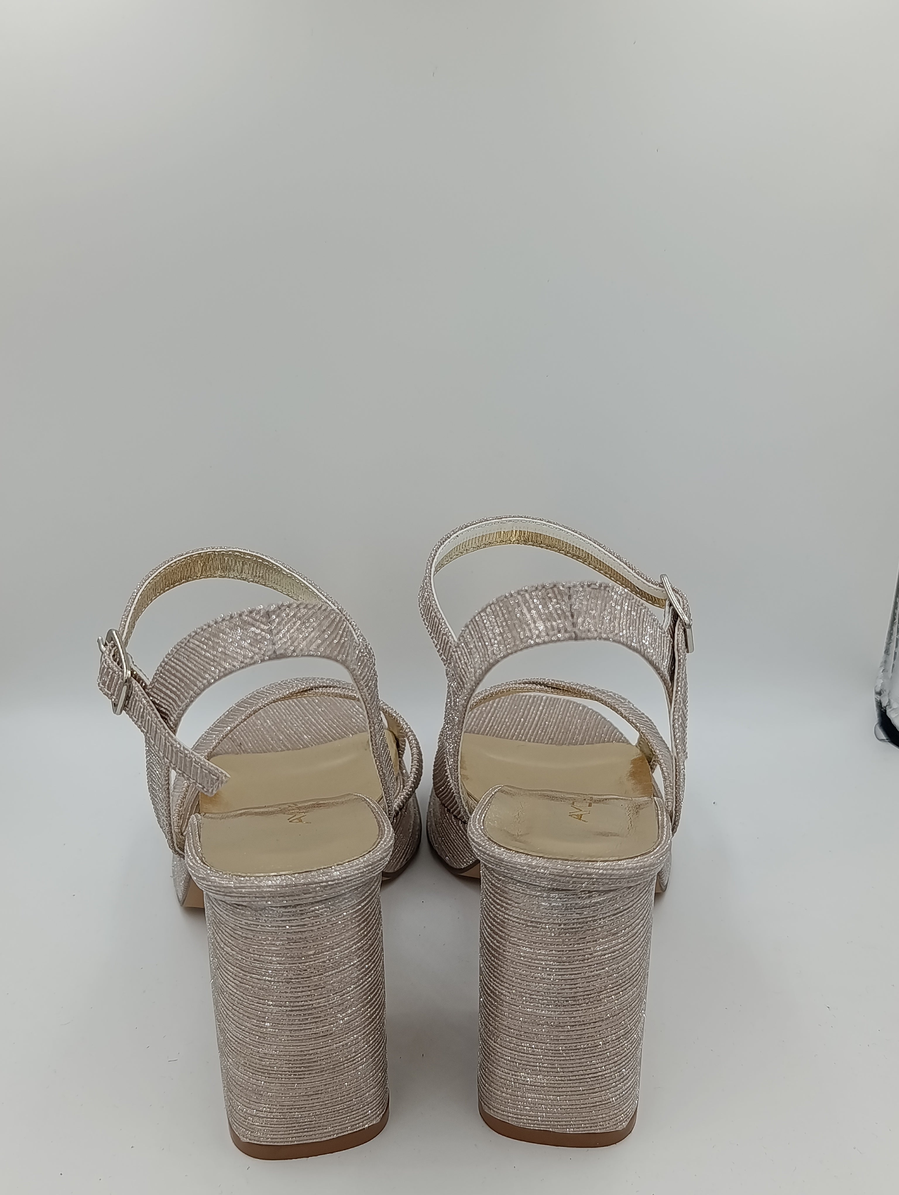 Çapraz Bantlı Kalın Topuk 10 Cm Rose Gold Işıltılı Platform