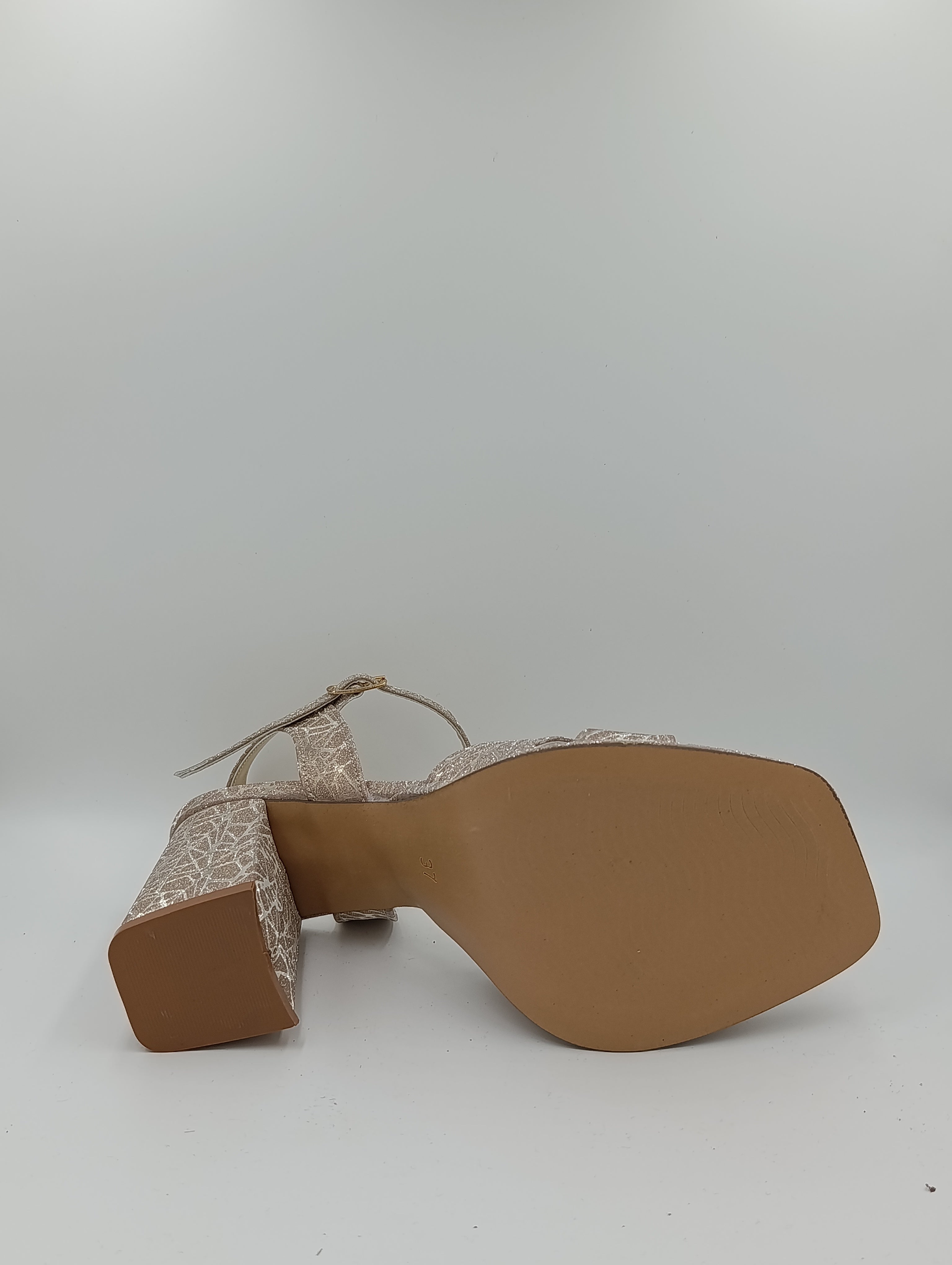 Çapraz Bantlı Kalın Topuk 10 Cm Rose Gold Işıltılı Platform