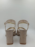 Çapraz Bantlı Kalın Topuk 10 Cm Rose Gold Işıltılı Platform