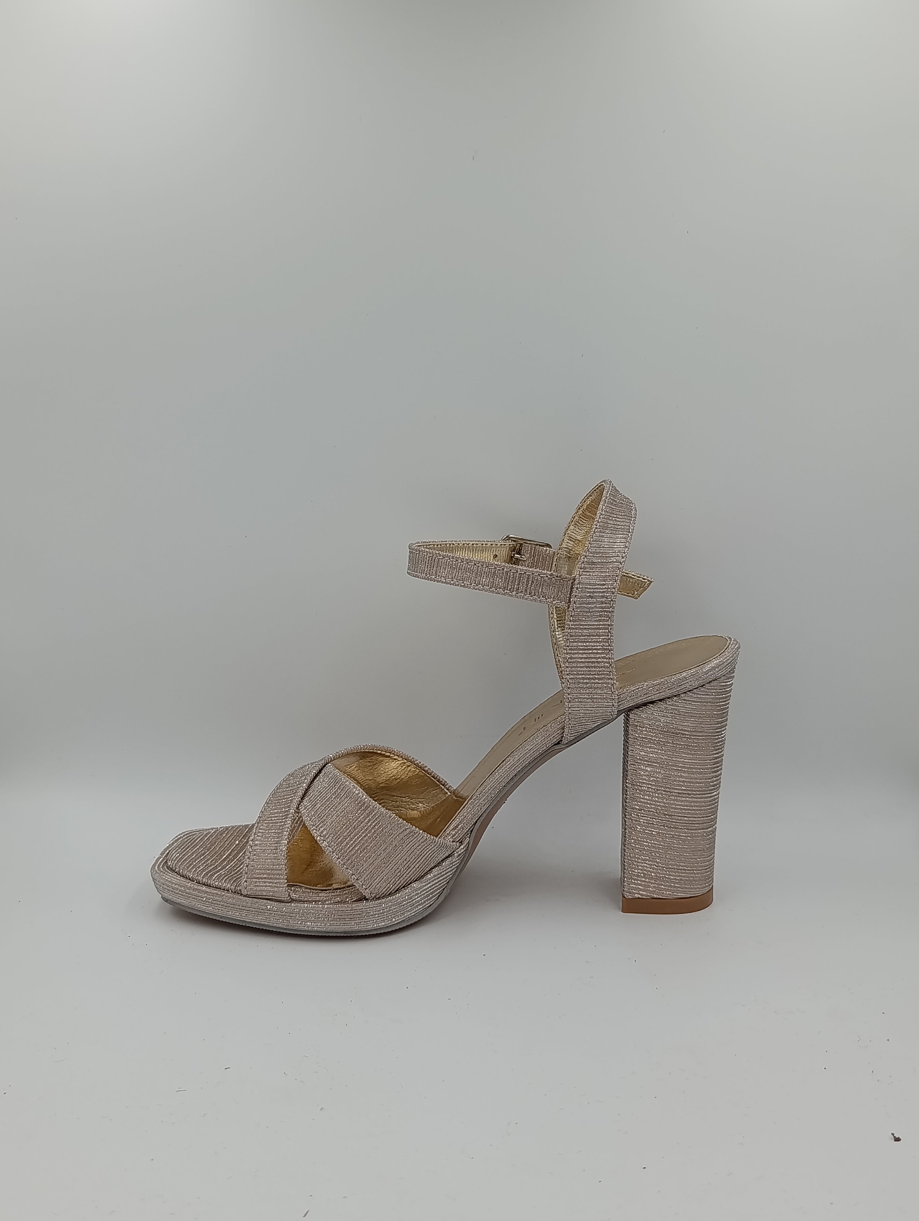 Çapraz Bantlı Kalın Topuk 10 Cm Rose Gold Işıltılı Platform