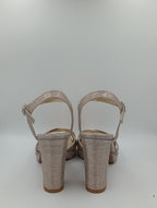Çapraz Bantlı Kalın Topuk 10 Cm Rose Gold Işıltılı Platform