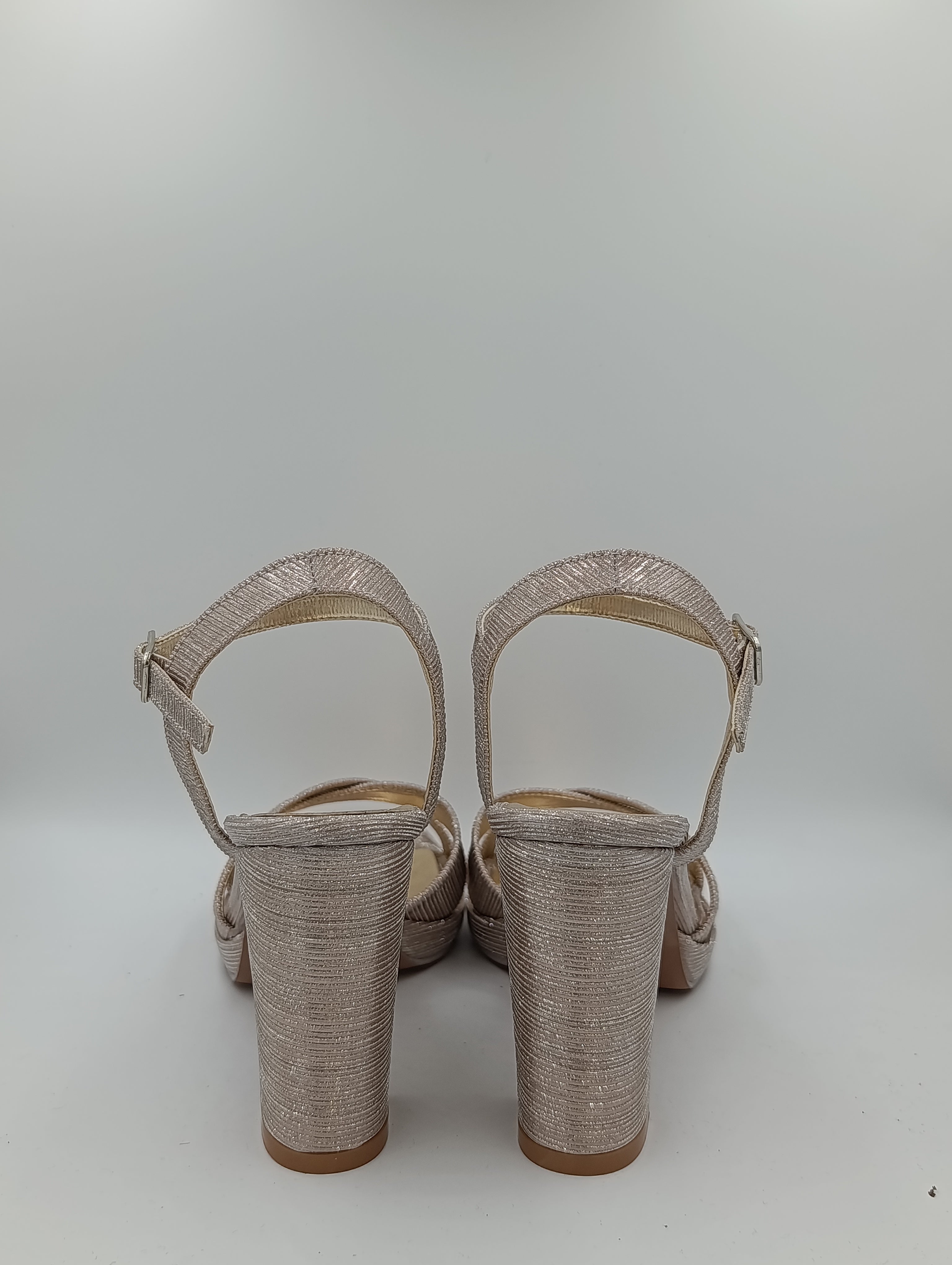 Çapraz Bantlı Kalın Topuk 10 Cm Rose Gold Işıltılı Platform