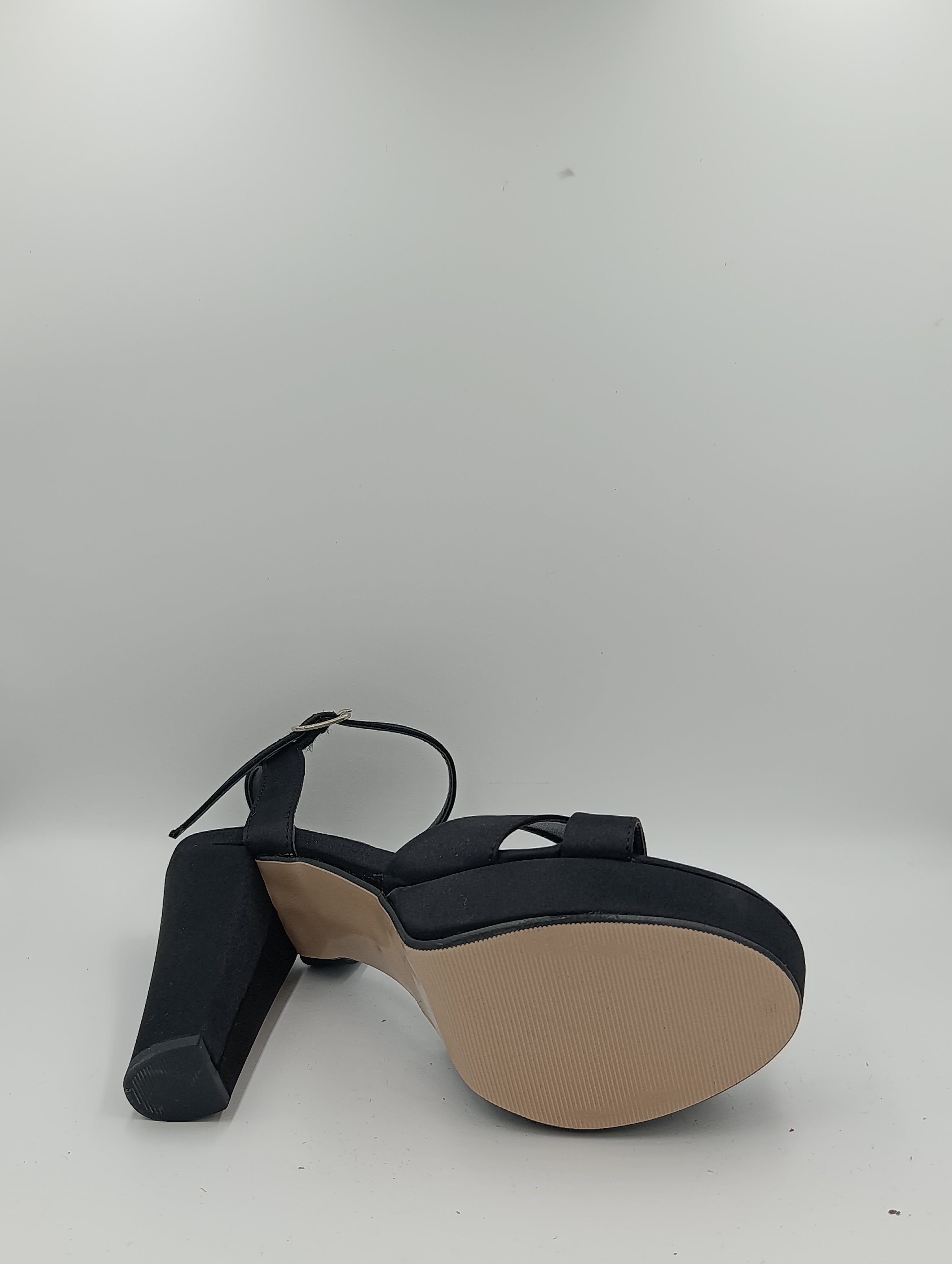 Çapraz Bantlı Kalın Topuk 12 Cm Siyah Saten Platform