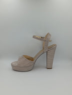 Düz Bantlı Kalın Topuk 12 Cm Rose Gold Işıltılı Platform
