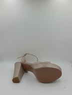 Düz Bantlı Kalın Topuk 12 Cm Rose Gold Işıltılı Platform