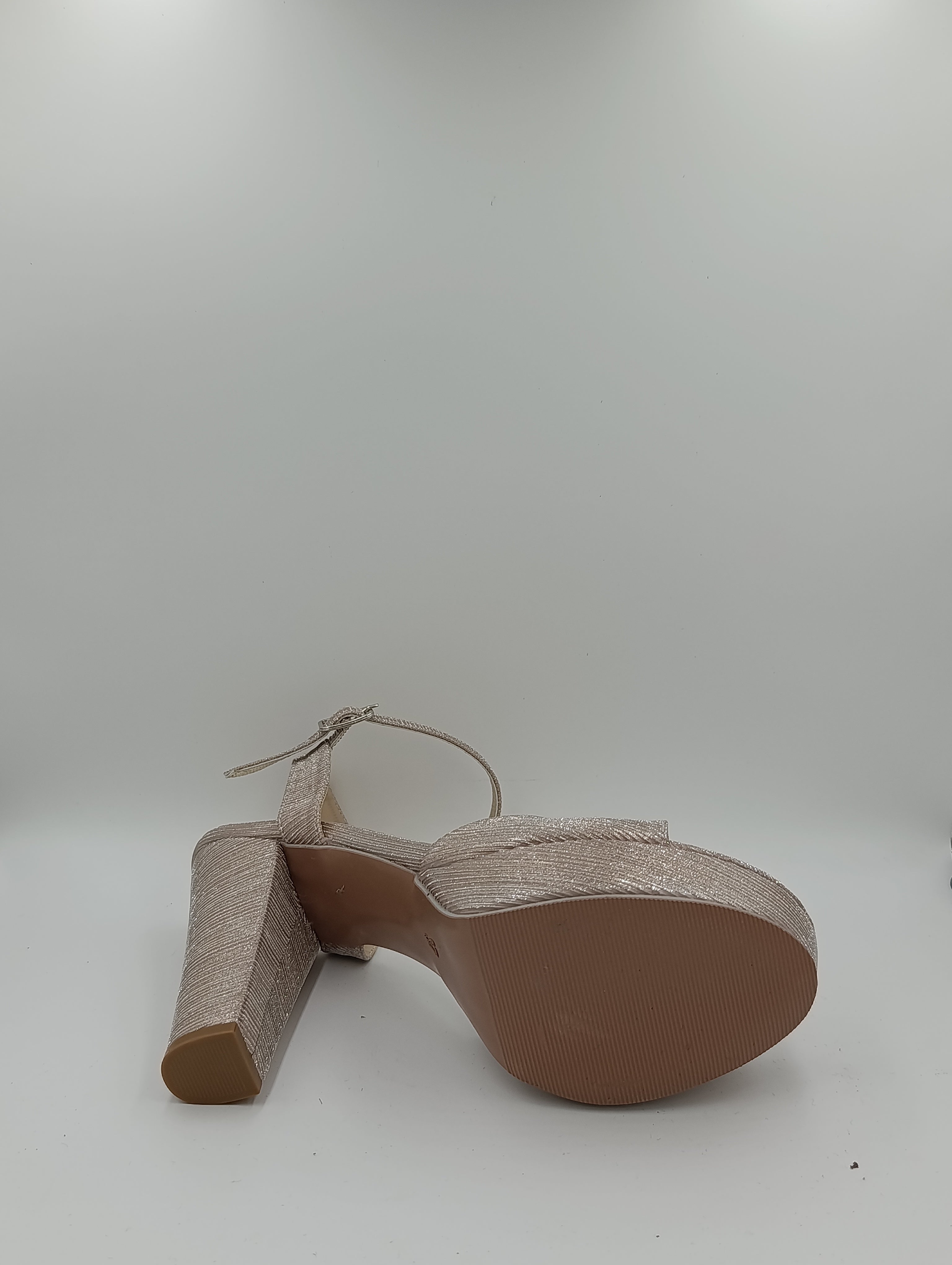 Düz Bantlı Kalın Topuk 12 Cm Rose Gold Işıltılı Platform