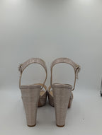 Düz Bantlı Kalın Topuk 12 Cm Rose Gold Işıltılı Platform