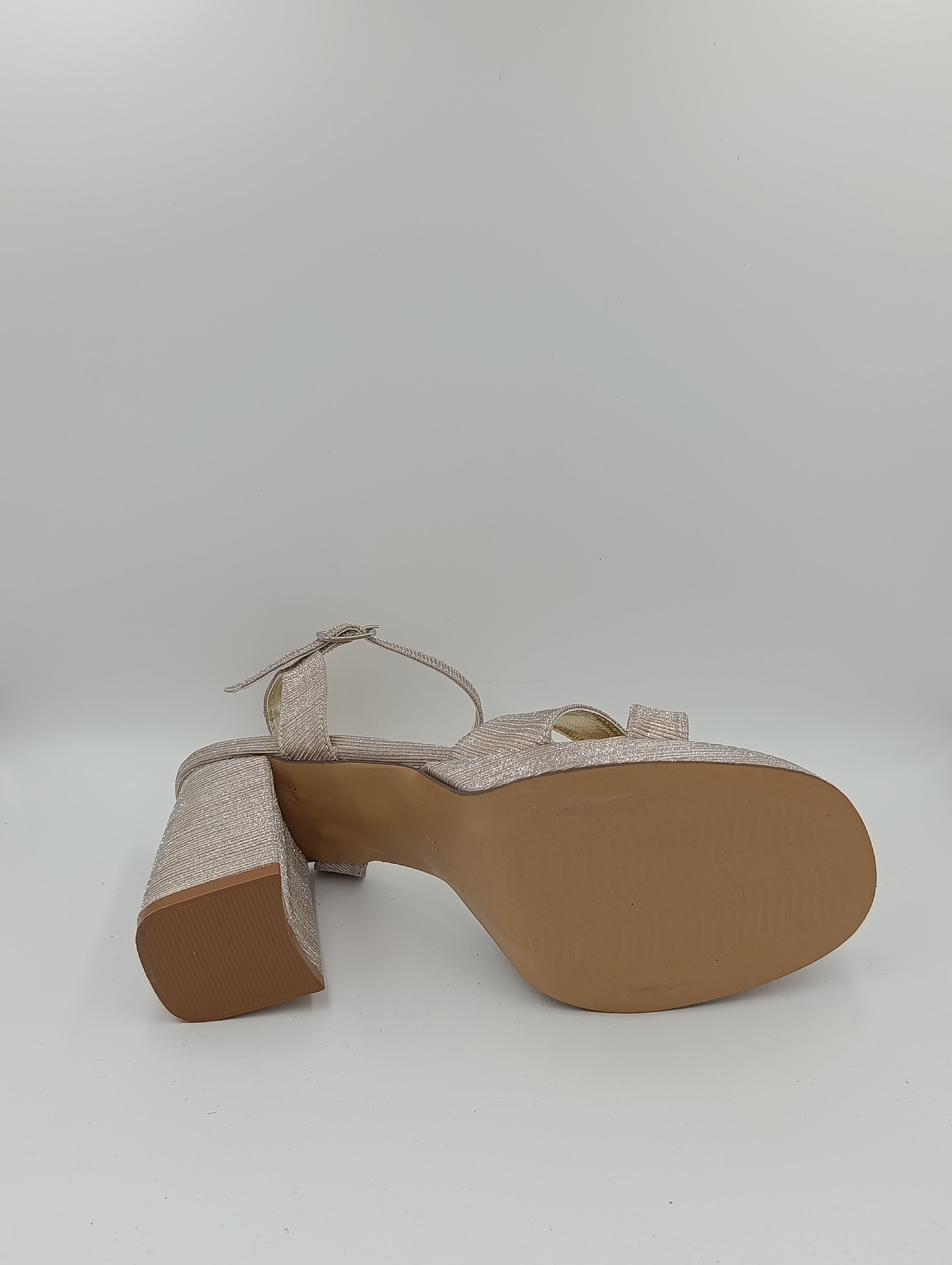 Çapraz Bantlı Kalın Topuk 10 Cm Rose Gold Işıltılı Platform