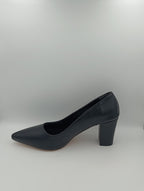 Siyah Cilt 7 Cm Kalın Topuklu Kadın Stiletto