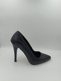 Premium Siyah Suni Deri İnce Topuk Stiletto