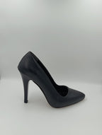 Premium Siyah Suni Deri İnce Topuk Stiletto