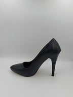 Premium Siyah Suni Deri İnce Topuk Stiletto