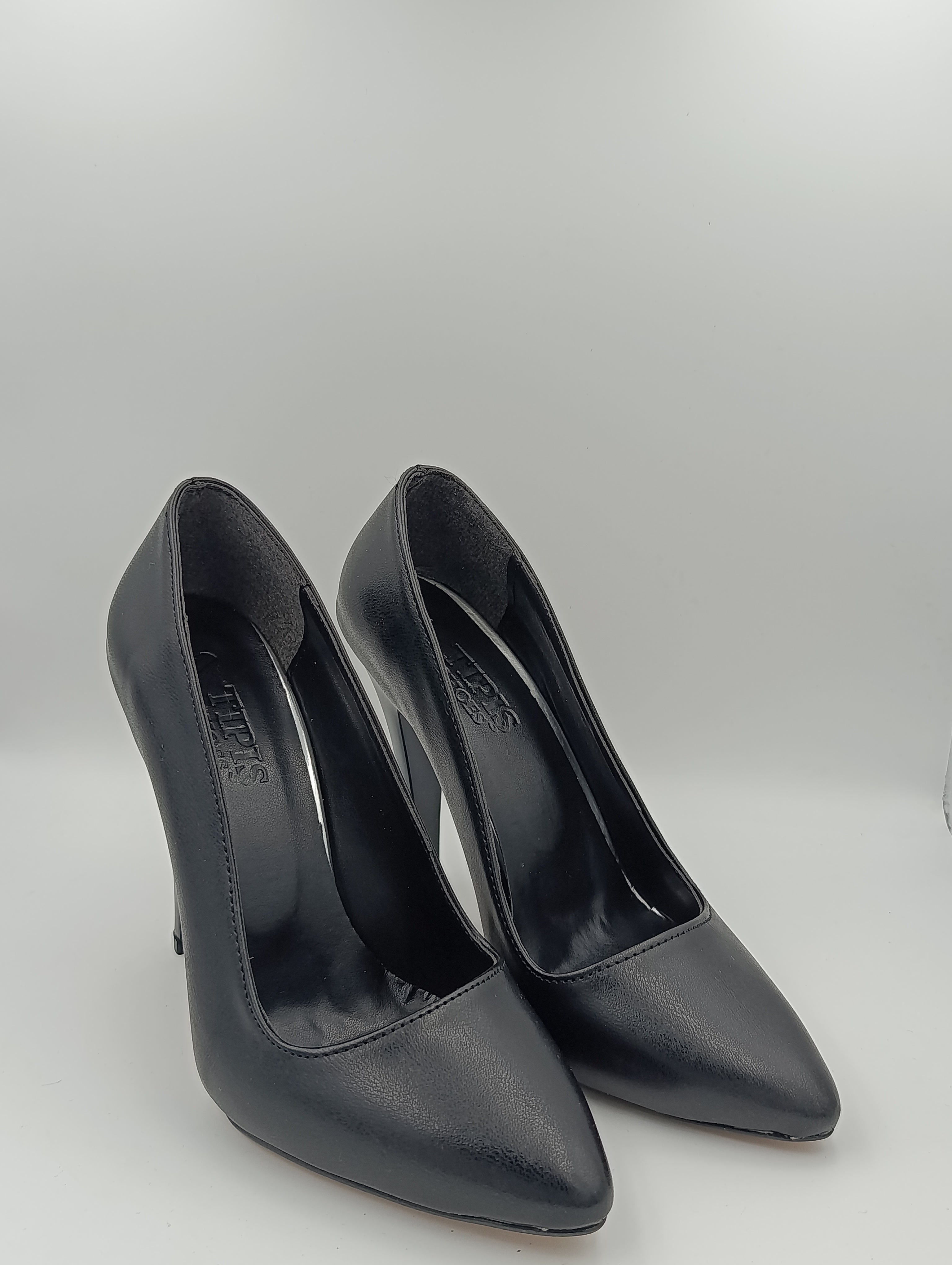 Premium Siyah Suni Deri İnce Topuk Stiletto