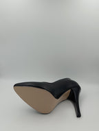 Premium Siyah Suni Deri İnce Topuk Stiletto
