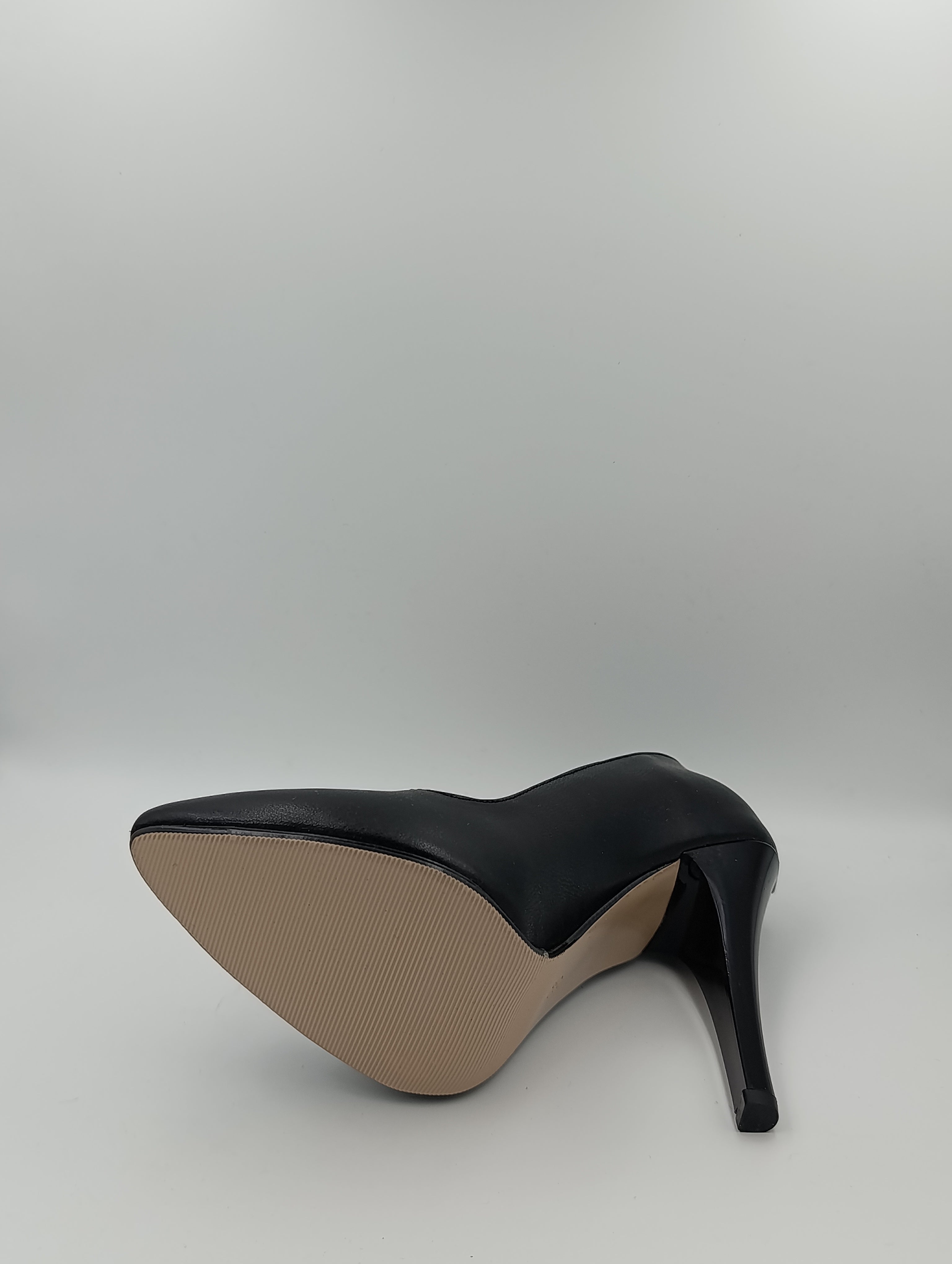 Premium Siyah Suni Deri İnce Topuk Stiletto