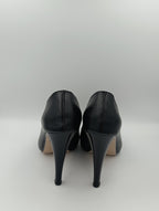 Premium Siyah Suni Deri İnce Topuk Stiletto