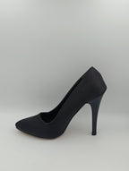 Premium Siyah Saten İnce Topuk Stiletto