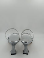 Gümüş Rugan 8 Cm Kadeh Topuklu Kadın Terlik