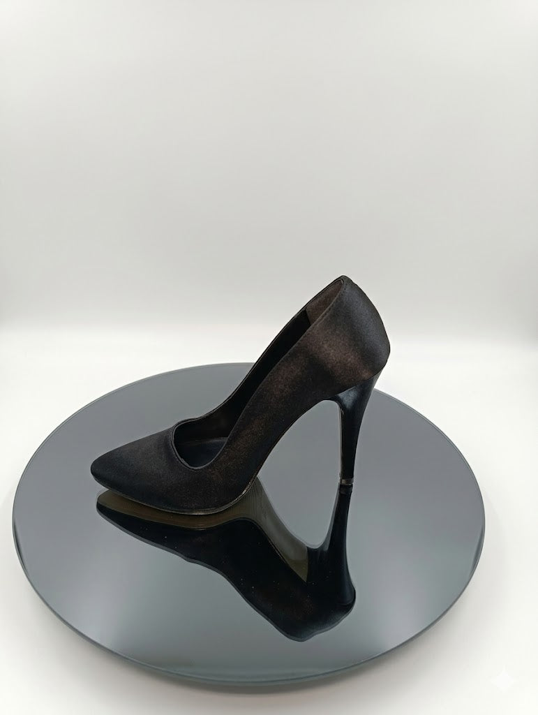 Premium Siyah Saten İnce Topuk Stiletto