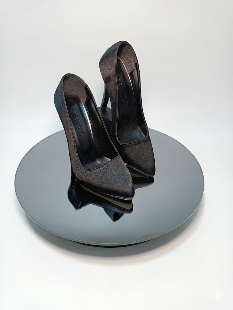 Premium Siyah Saten İnce Topuk Stiletto