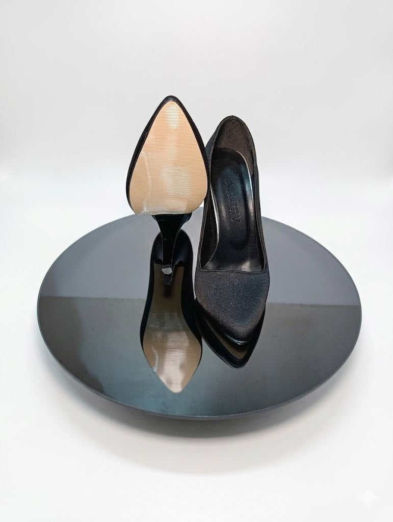 Premium Siyah Saten İnce Topuk Stiletto