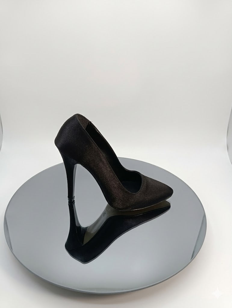 Premium Siyah Saten İnce Topuk Stiletto