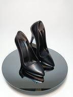 Premium Siyah Suni Deri İnce Topuk Stiletto