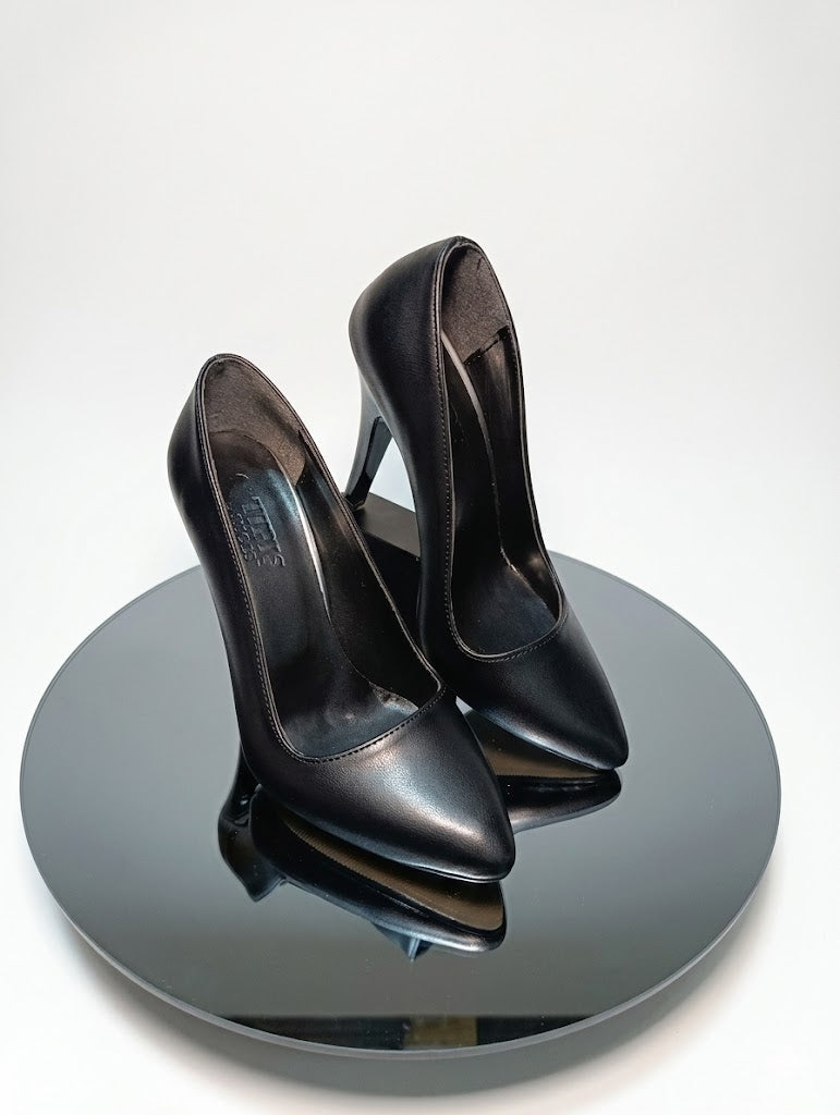 Premium Siyah Suni Deri İnce Topuk Stiletto
