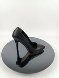 Premium Siyah Suni Deri İnce Topuk Stiletto