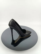 Premium Siyah Suni Deri İnce Topuk Stiletto