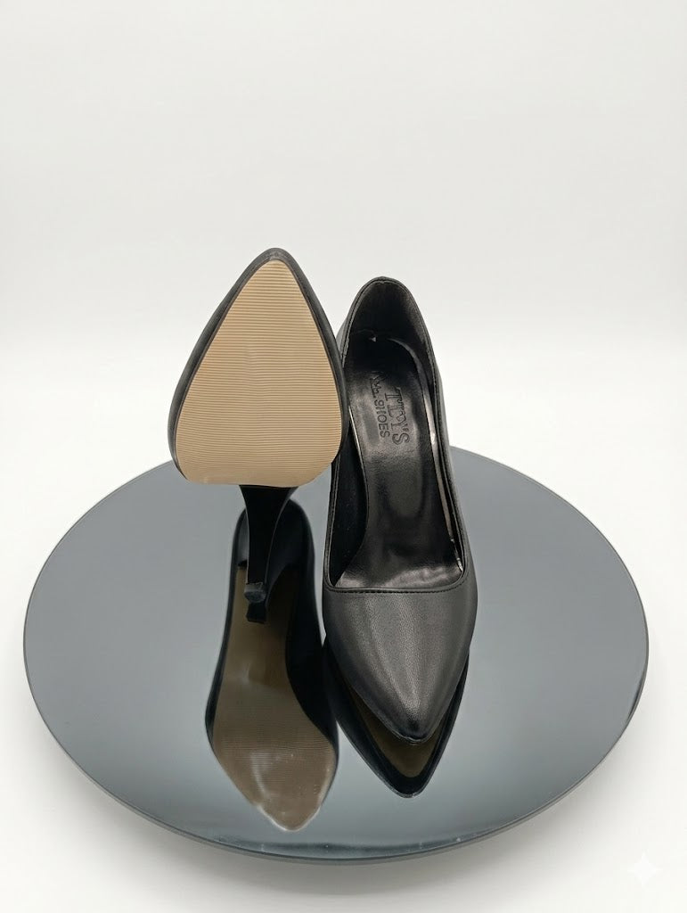 Premium Siyah Suni Deri İnce Topuk Stiletto